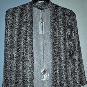 NY Collection Duster Jacket Open Front 3/4 Sleeves Black & White Women's 3X NWT